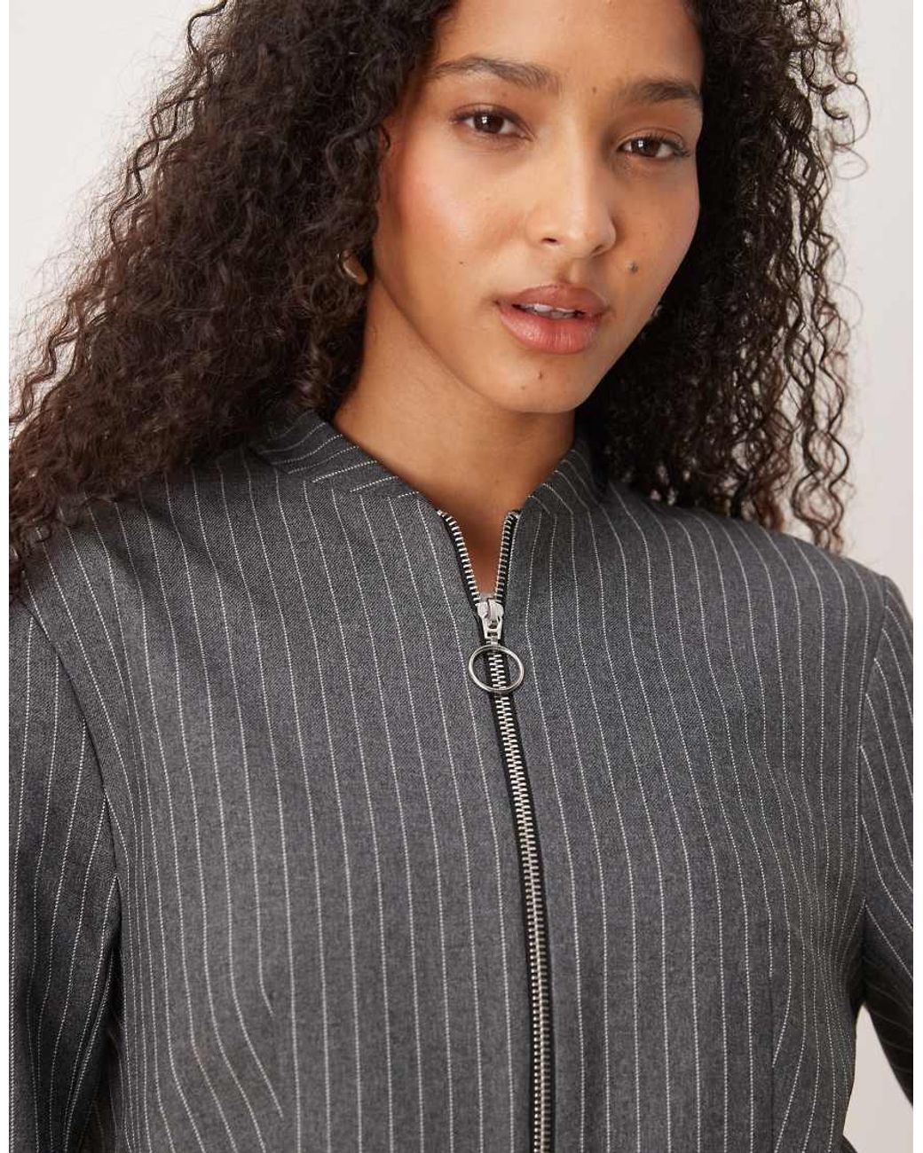 ASOS Gray Tailored Crop Zip Front Blazer