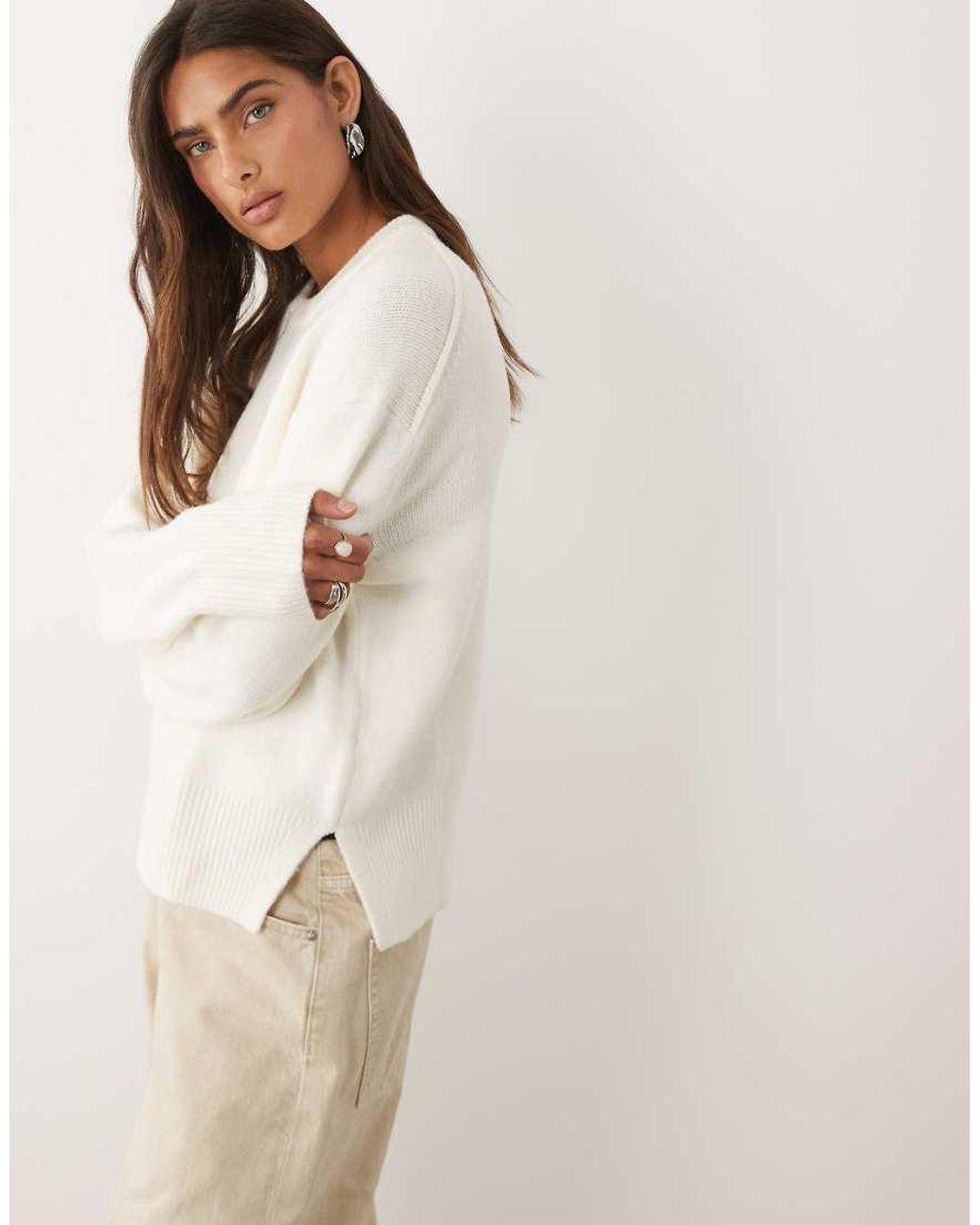 ASOS Natural Relaxed Jumper With Side Split Detail