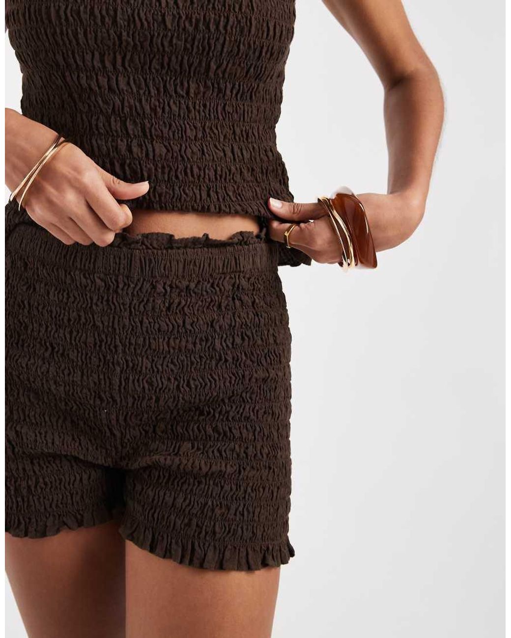 JJXX Brown Shirred Sleeveless Top