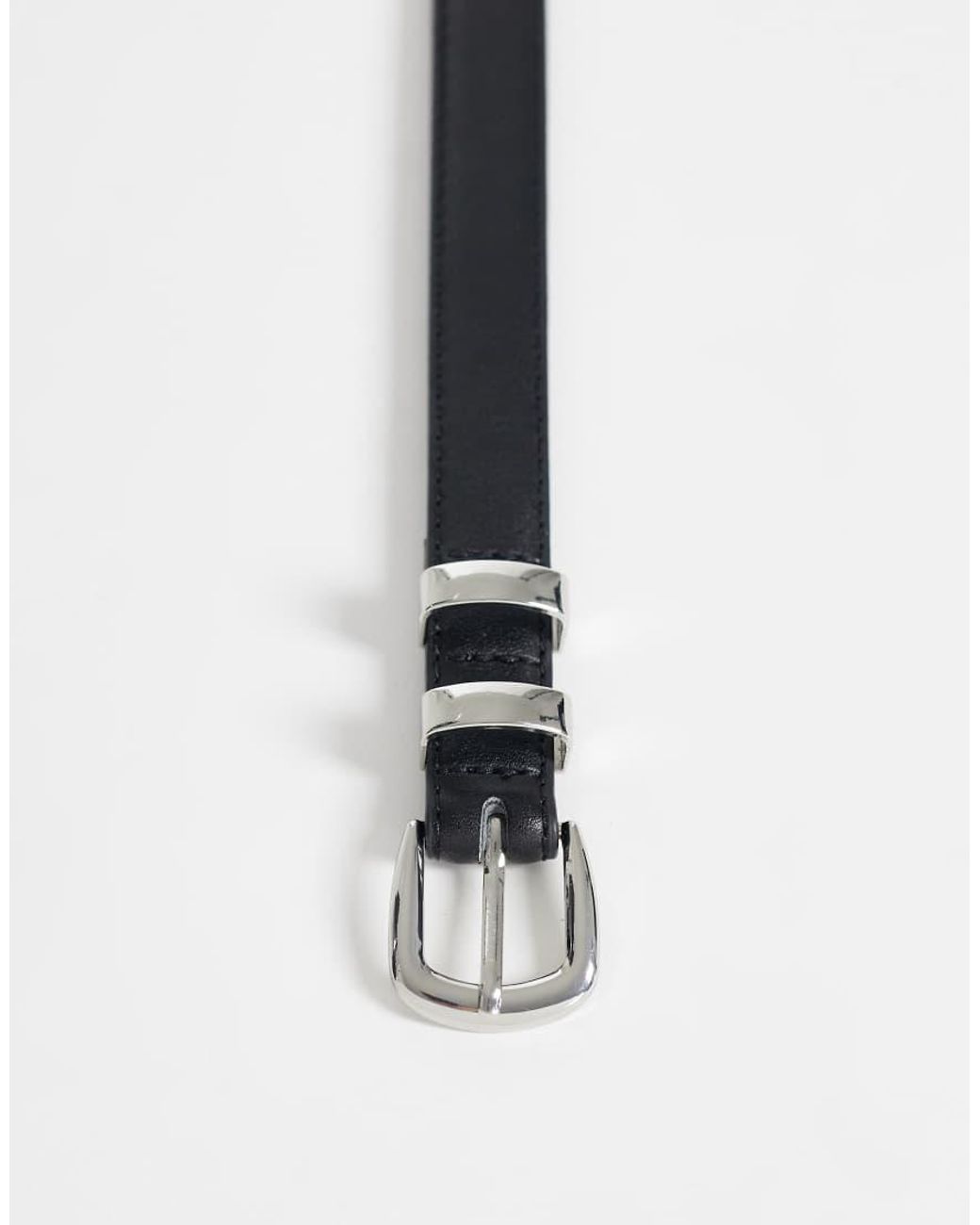 JJXX White Skinny Leather Belt With Silver Buckle