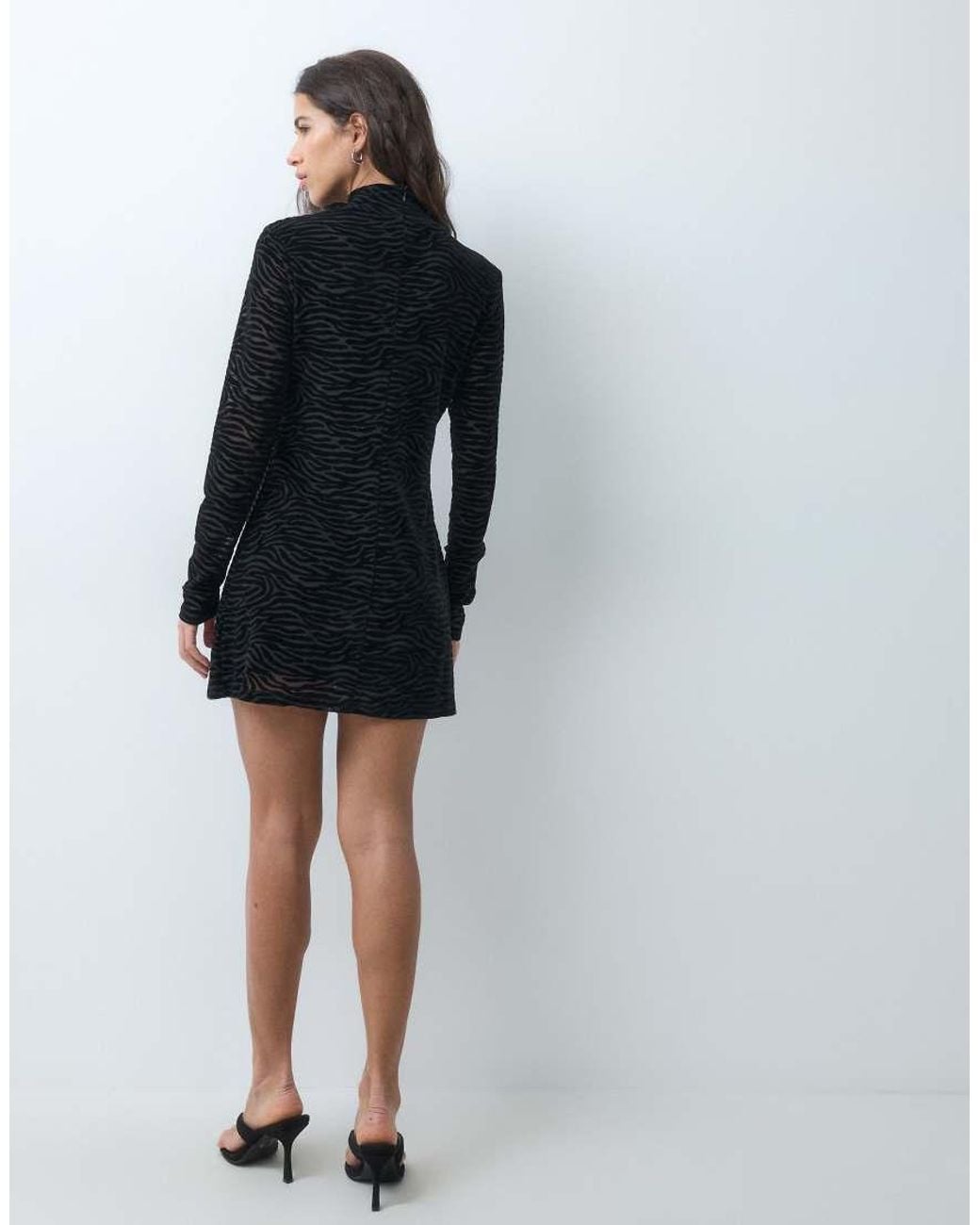 GOOD AMERICAN Black Mesh Turtleneck Long Sleeve Dress