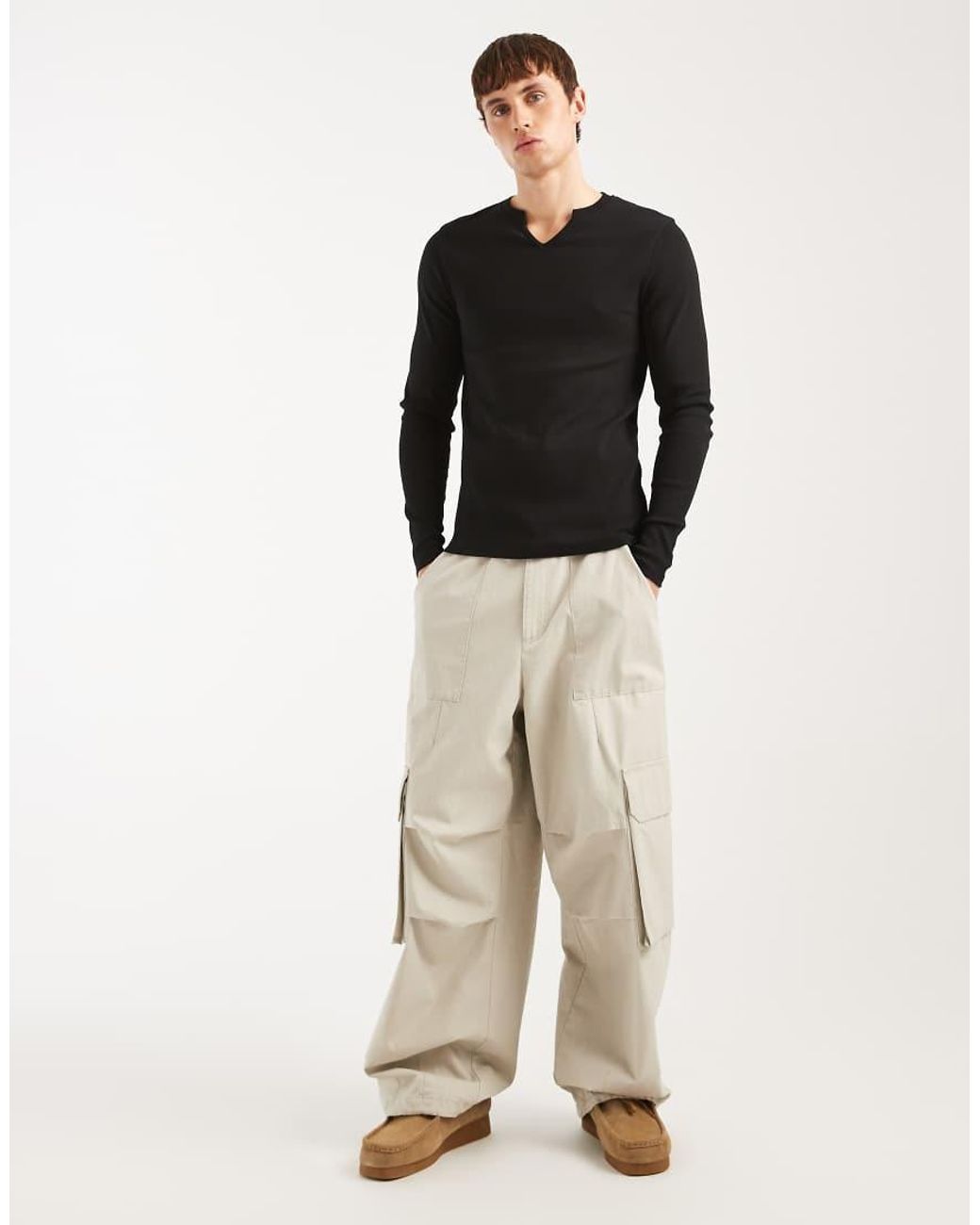 ASOS Muscle Fit Geribbeld T-Shirt Met Lange Mouwen En Inkeping in het Black voor heren