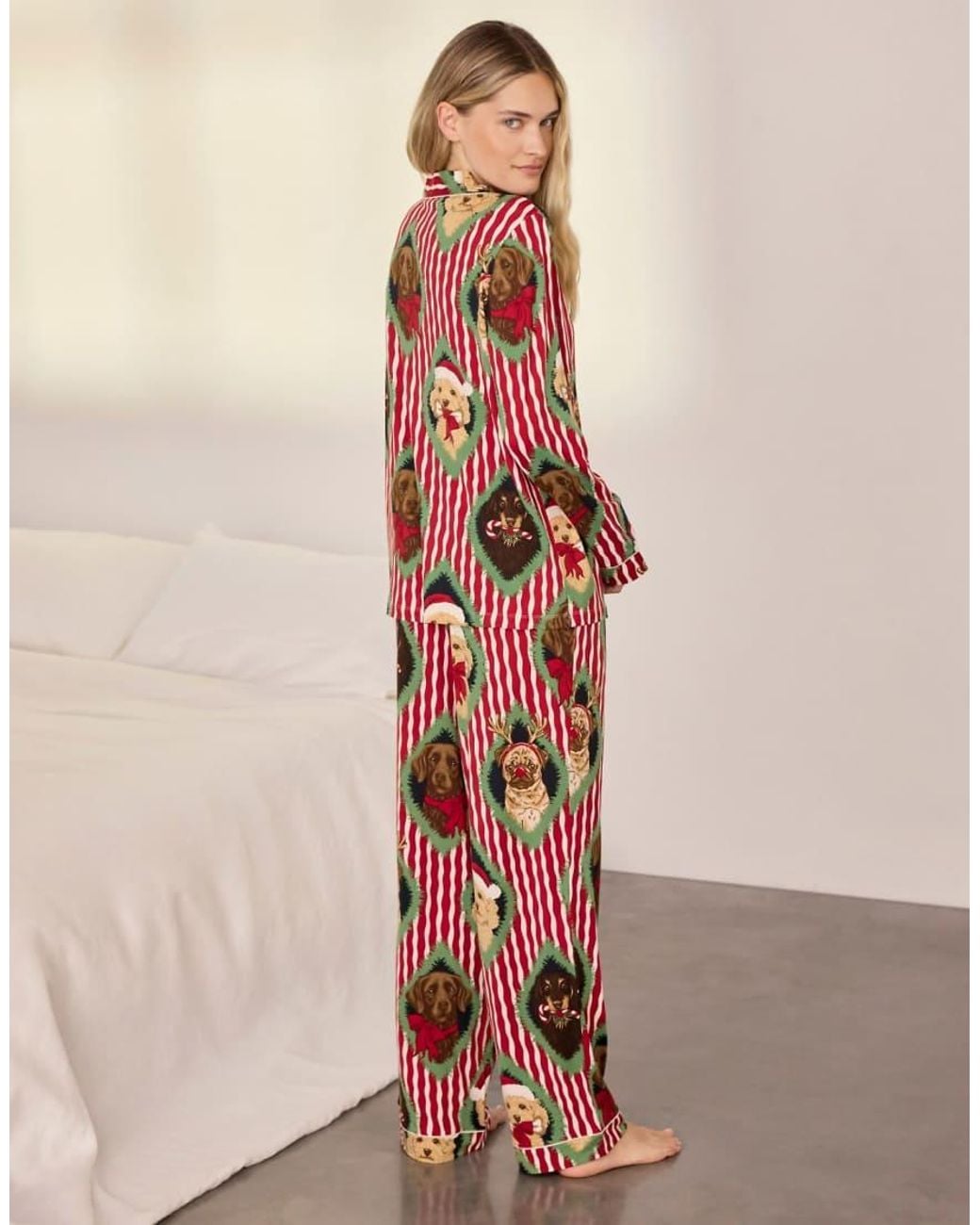 Chelsea Peers Pink Christmas Chip & Friends Stripe Print Long Pyjama Set