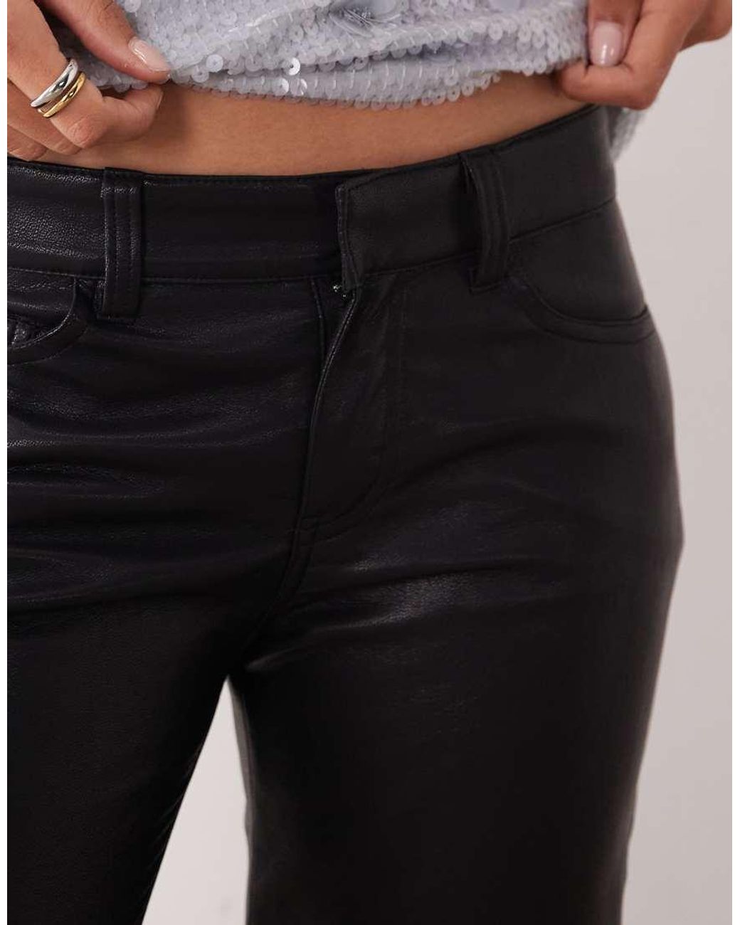 Lioness Black Heartbreaker Lowrise Straight Leg Faux Leather Trouser