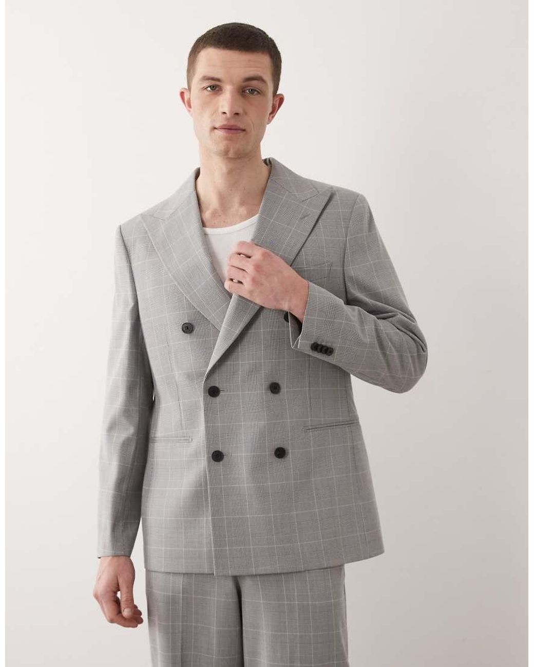 ASOS Gray Regular Double Breasted Suit Jacket for men