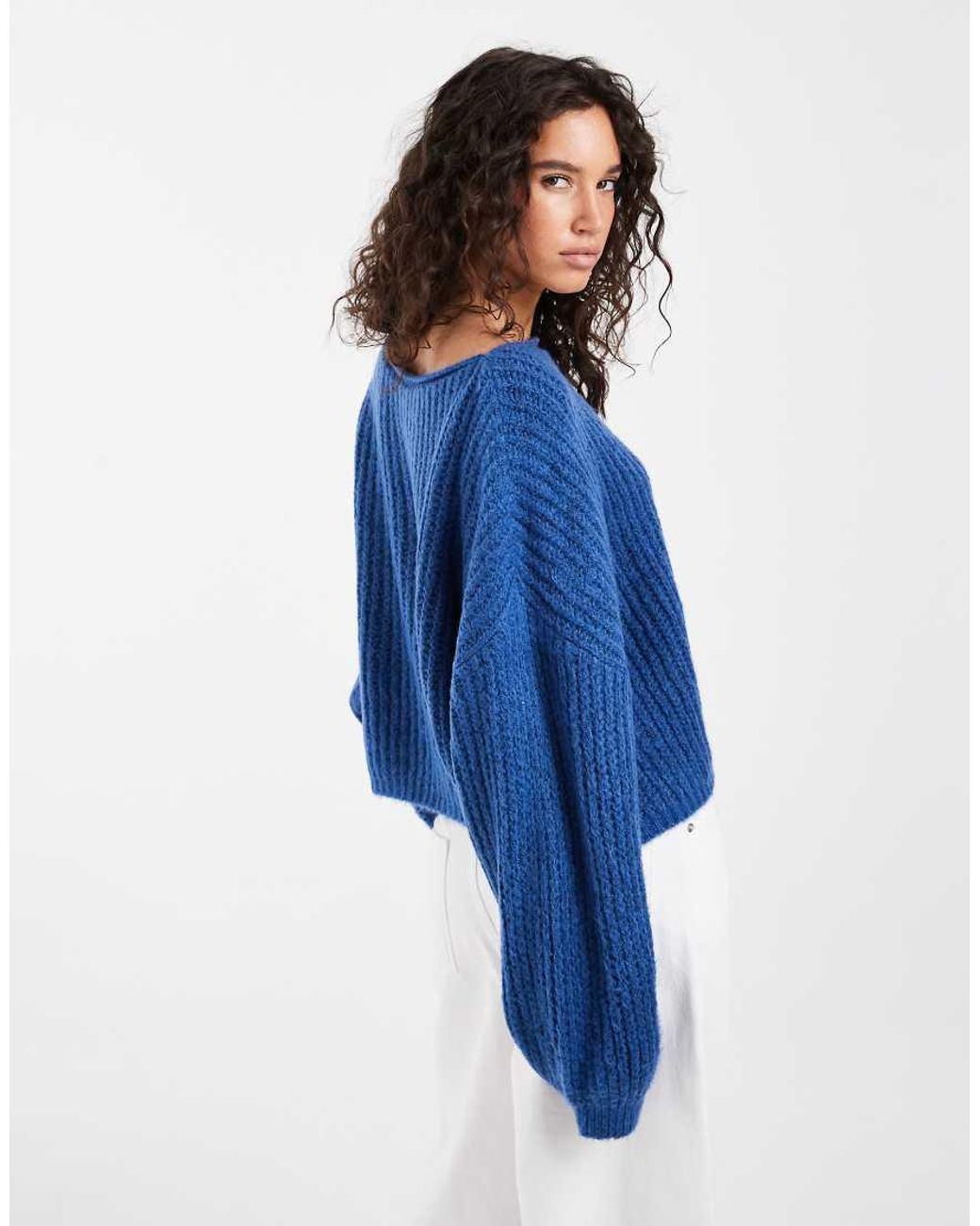 ASOS Blue Knitted Slouchy Off Shoulder Jumper