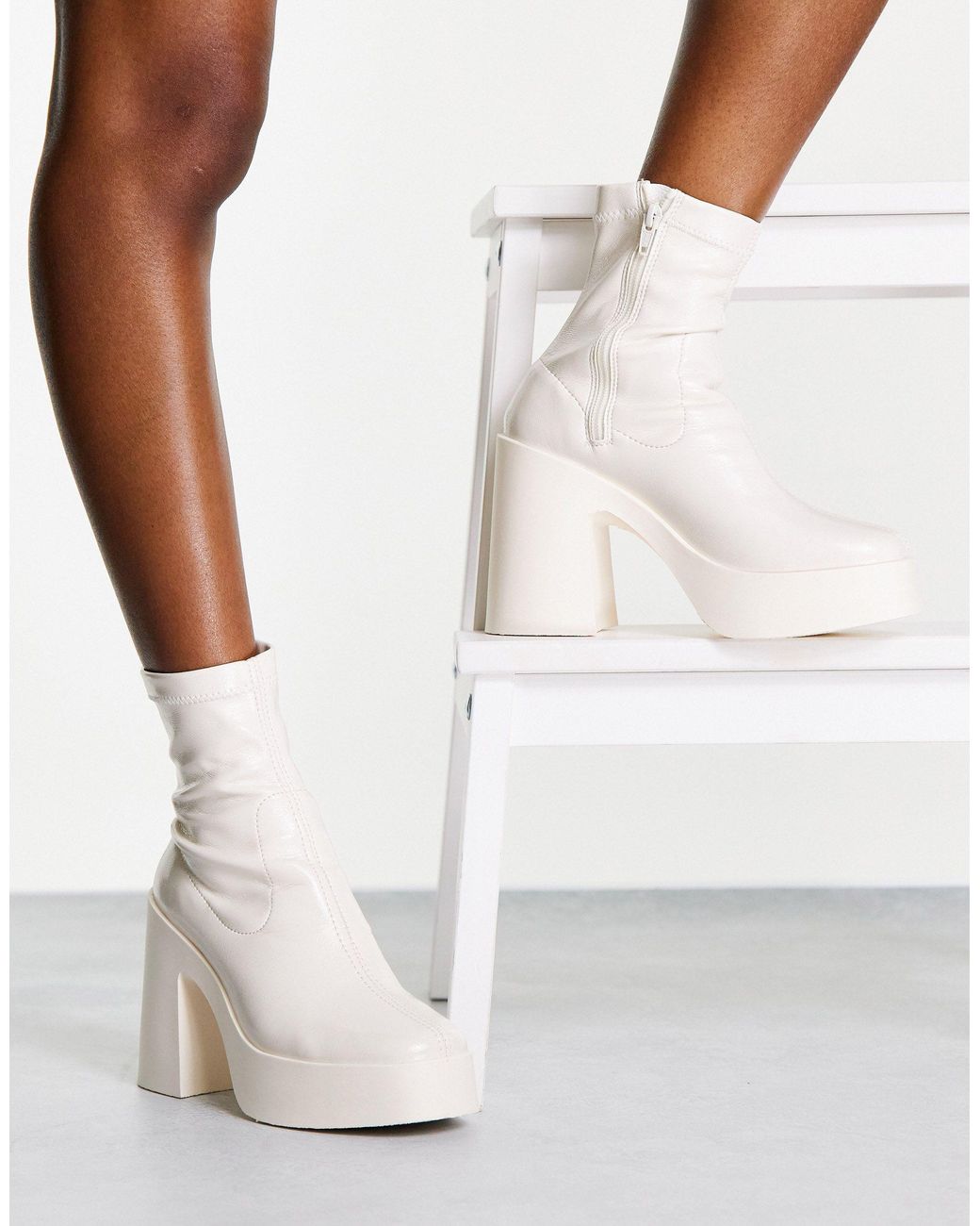 ASOS Elsie High Heeled Sock Boots in White | Lyst