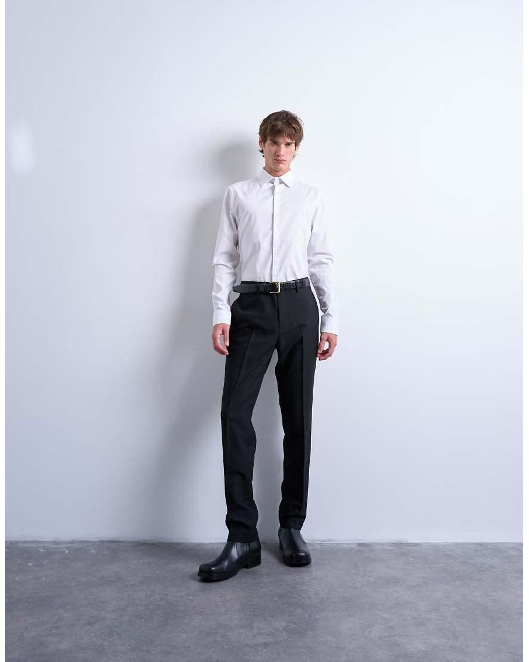 Topman White Long Sleeve Formal Stretch Shirt for men