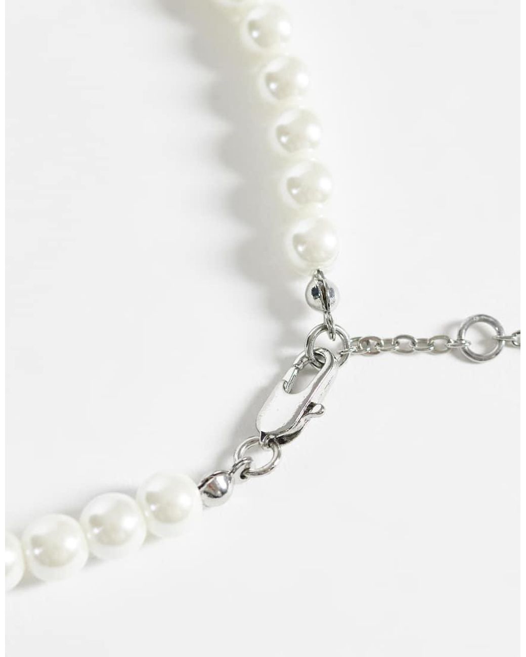 ASOS Natural 6mm Glass Faux Pearl Beaded Bracelet for men