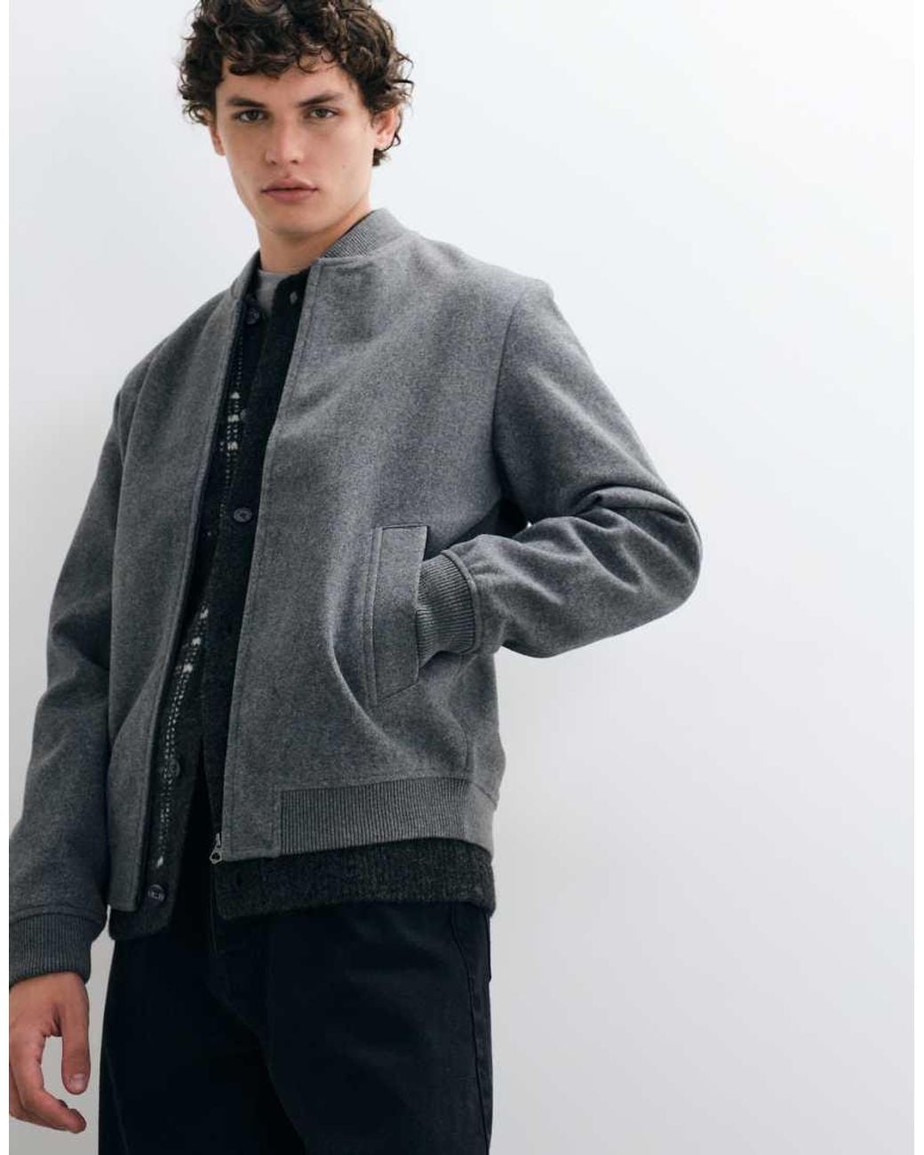 Jack & Jones Blue Wool Look Bomber Jacket for men