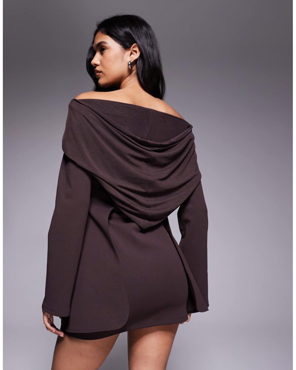 knee length dresses for ladies Metallic Knit Ruched Cowl-Back Mini Dress main image 1
