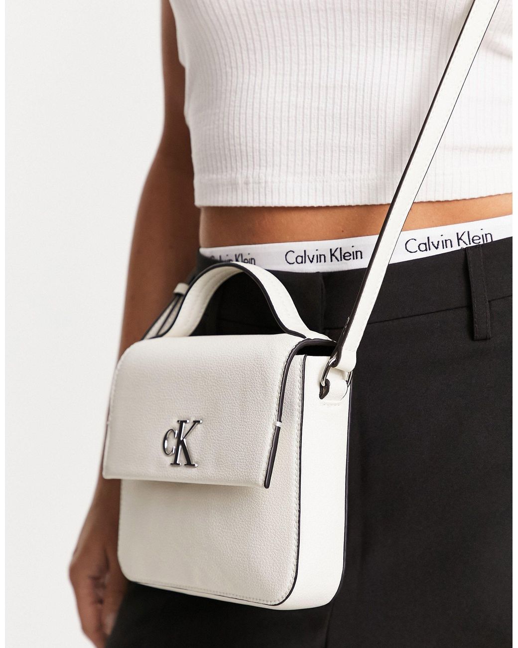 Calvin Klein Monogram Logo Cross Body Bag in White