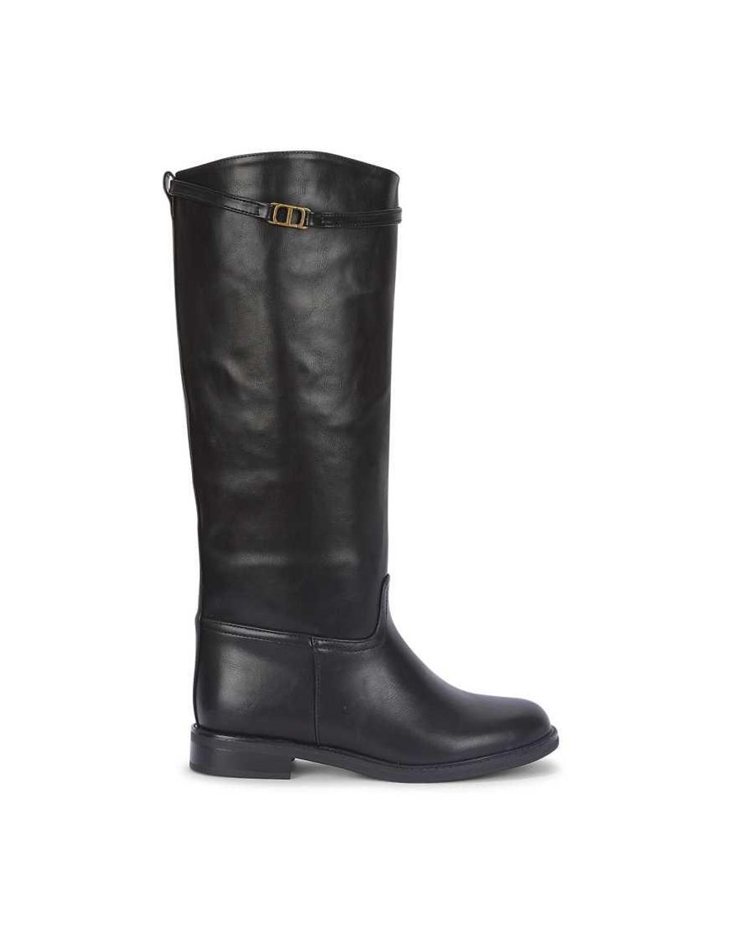 SEQWL Black Knee High Riding Boots With Low Block Heels And Round Toe