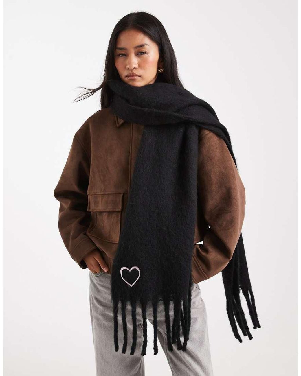 Miss Selfridge Black Knitted Tassel Scarf
