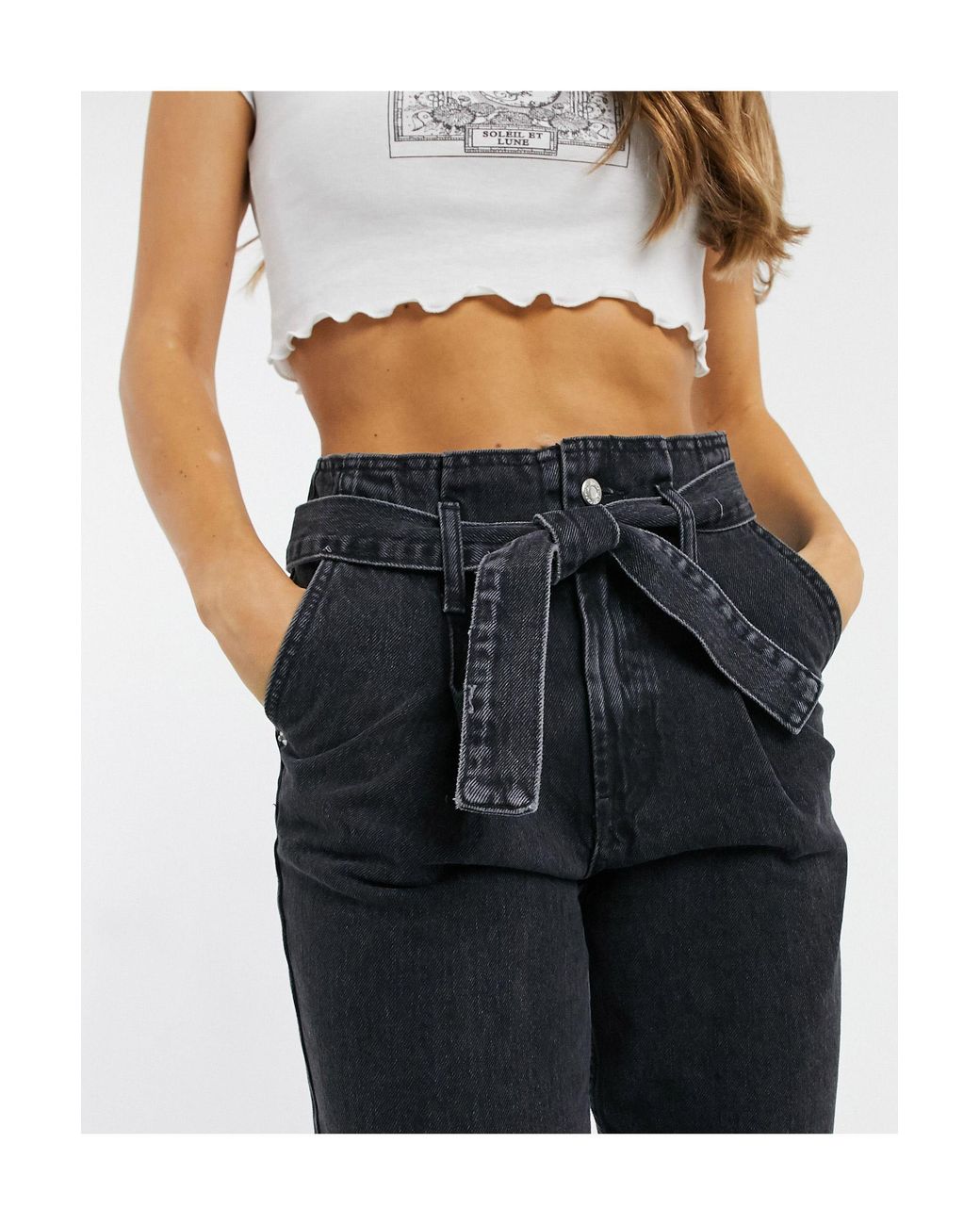 TOPSHOP Paperbag Waist Mom Jeans in Blue | Lyst