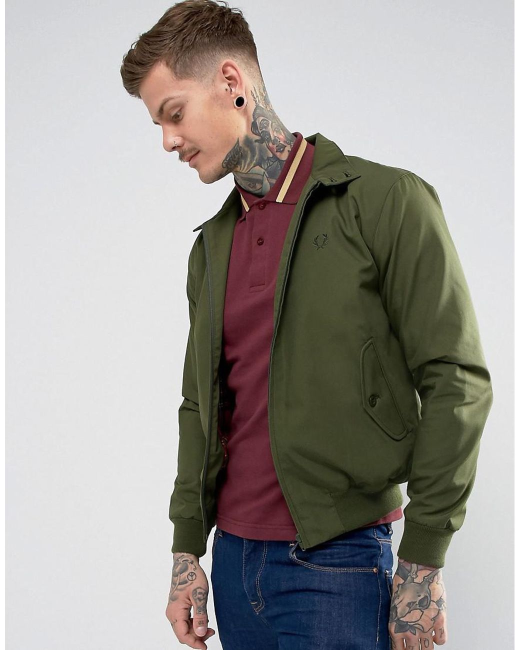 Fred Perry Reissues Harrington Jacket In Olive in Green for Men | Lyst ...