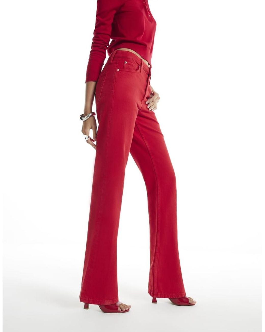 River Island Red 90S Mid Rise Slim Straight Leg Jeans