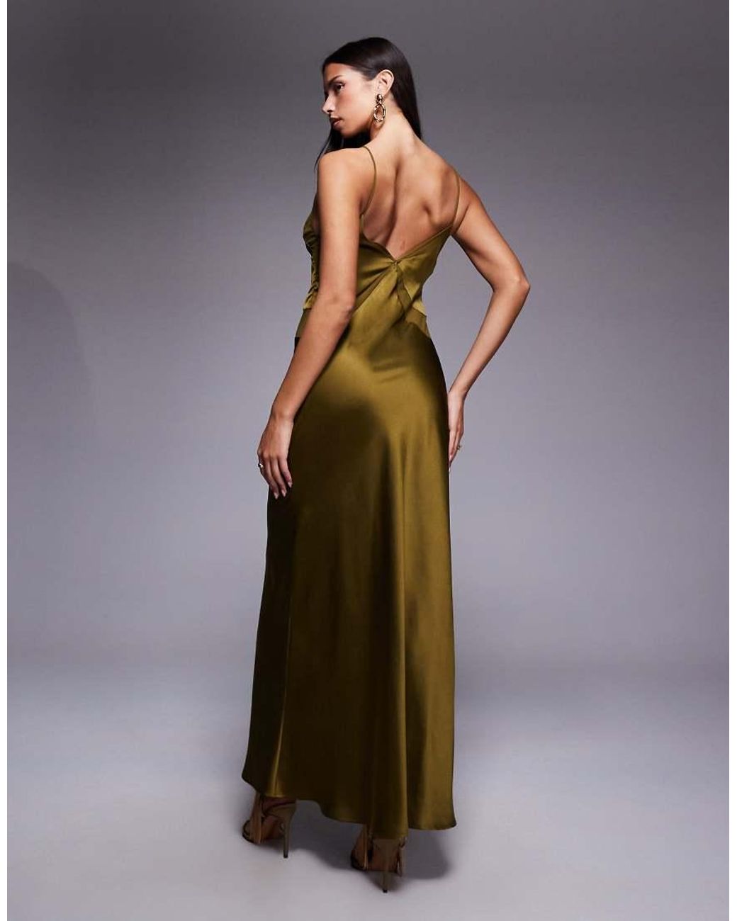 ASOS Green Satin Chiffon Mix Square High Neck Maxi Dress