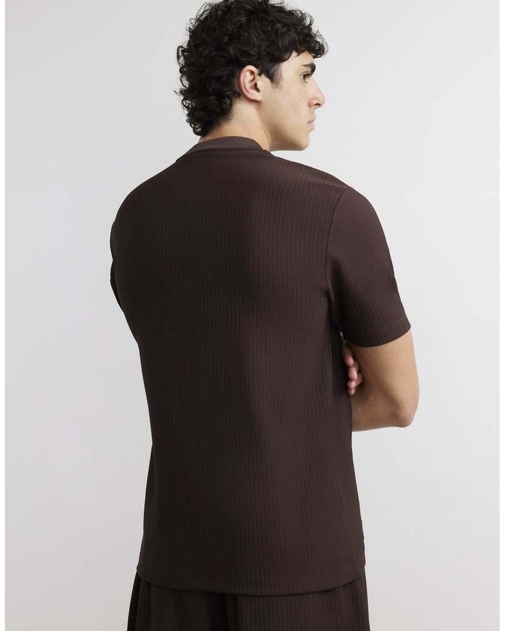 River Island Black Cotton Vertical Textured T-Shirt for men