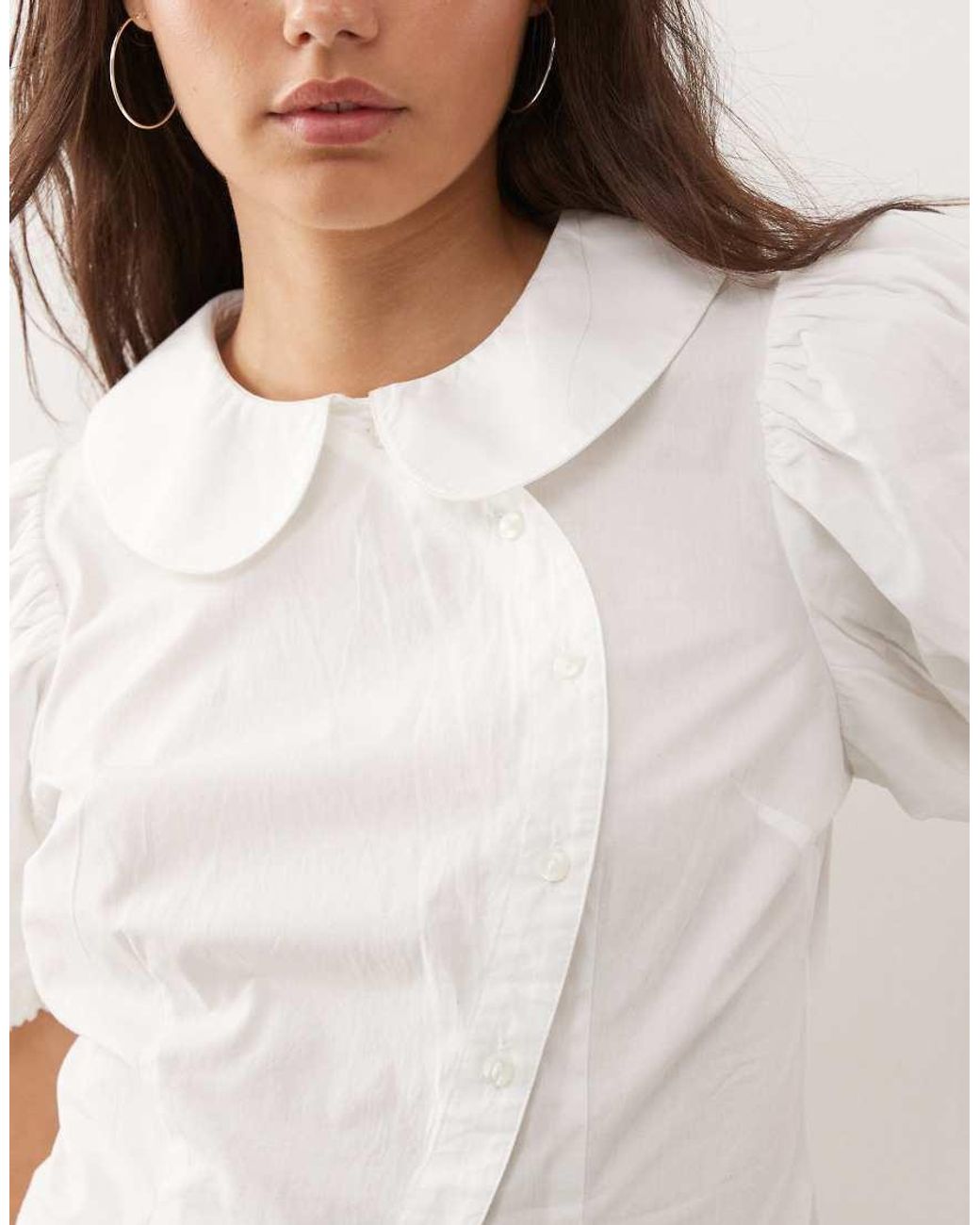 Reclaimed Vintage White Neat Fit Shirt With Asymmetric Buttons And Puff Sleeve