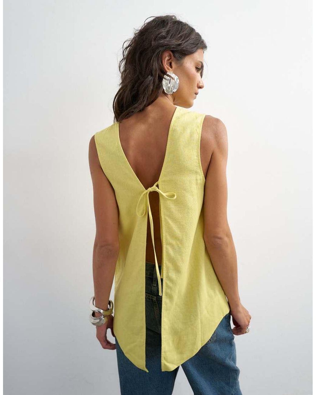 TOPSHOP White Open Back Throw On Linen Rich Tank Top