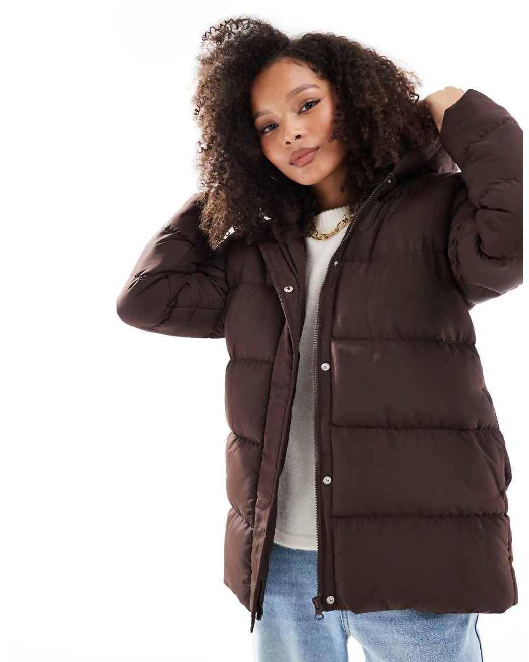 Threadbare Halflang Puffer Jack in het Brown