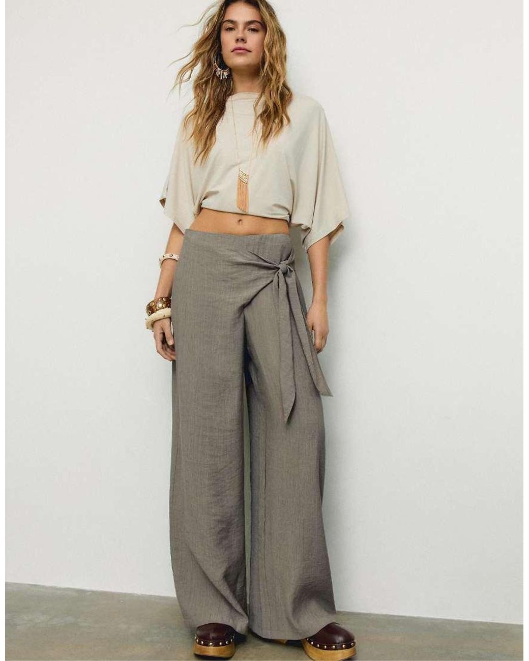 Stradivarius Green Flowing Sarong Trousers