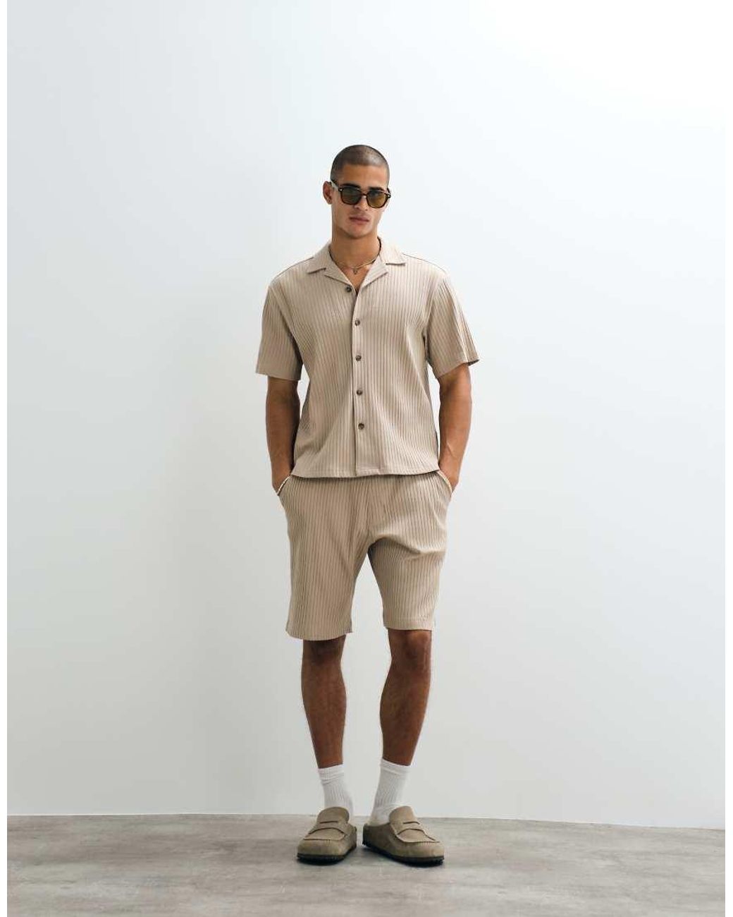 SELECTED Natural Co-ord Ribbed Short Sleeve Shirt for men
