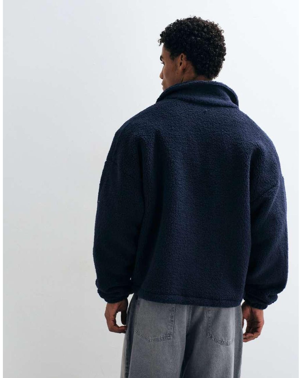 ASOS Blue Oversized Borg Fleece Zip Through Jacket for men