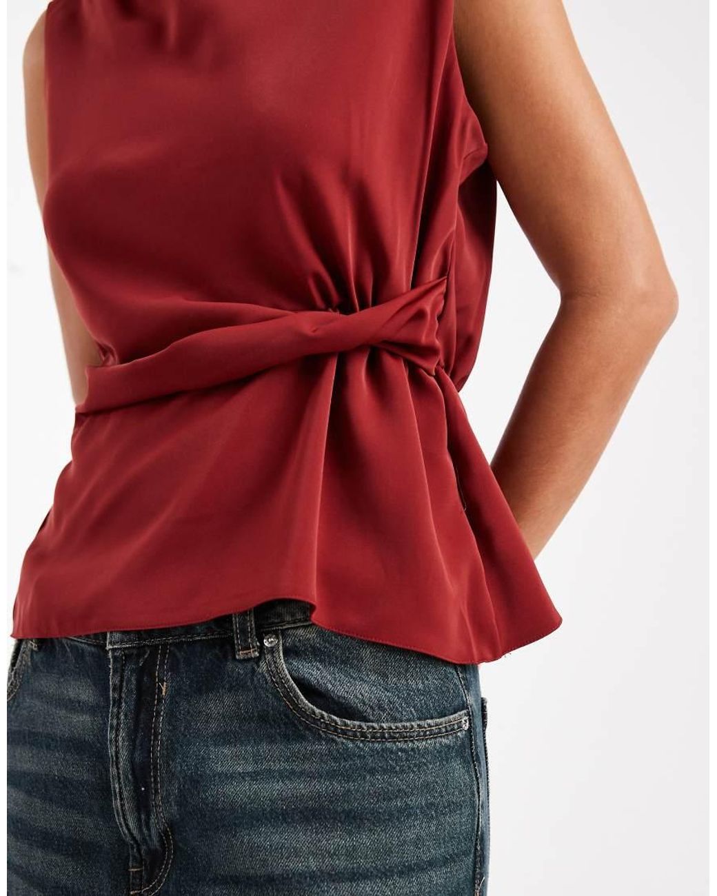 ASOS Red Cowl Neck Sleeveless Top With Twist Waist Detail
