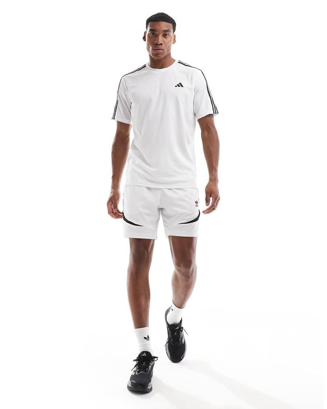 Adidas Originals White Adidas Training Essential 3 Stripe T-Shirt for men