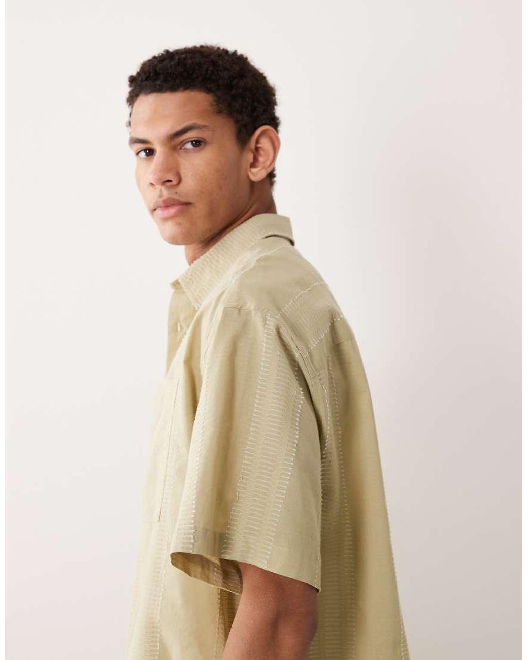 ASOS Natural Oversized Textured Shirt for men