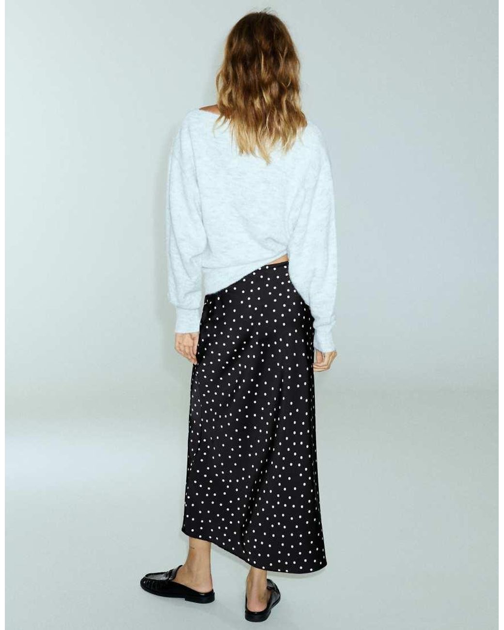 Pull&Bear Gray Satin Drawstring Midi Skirt