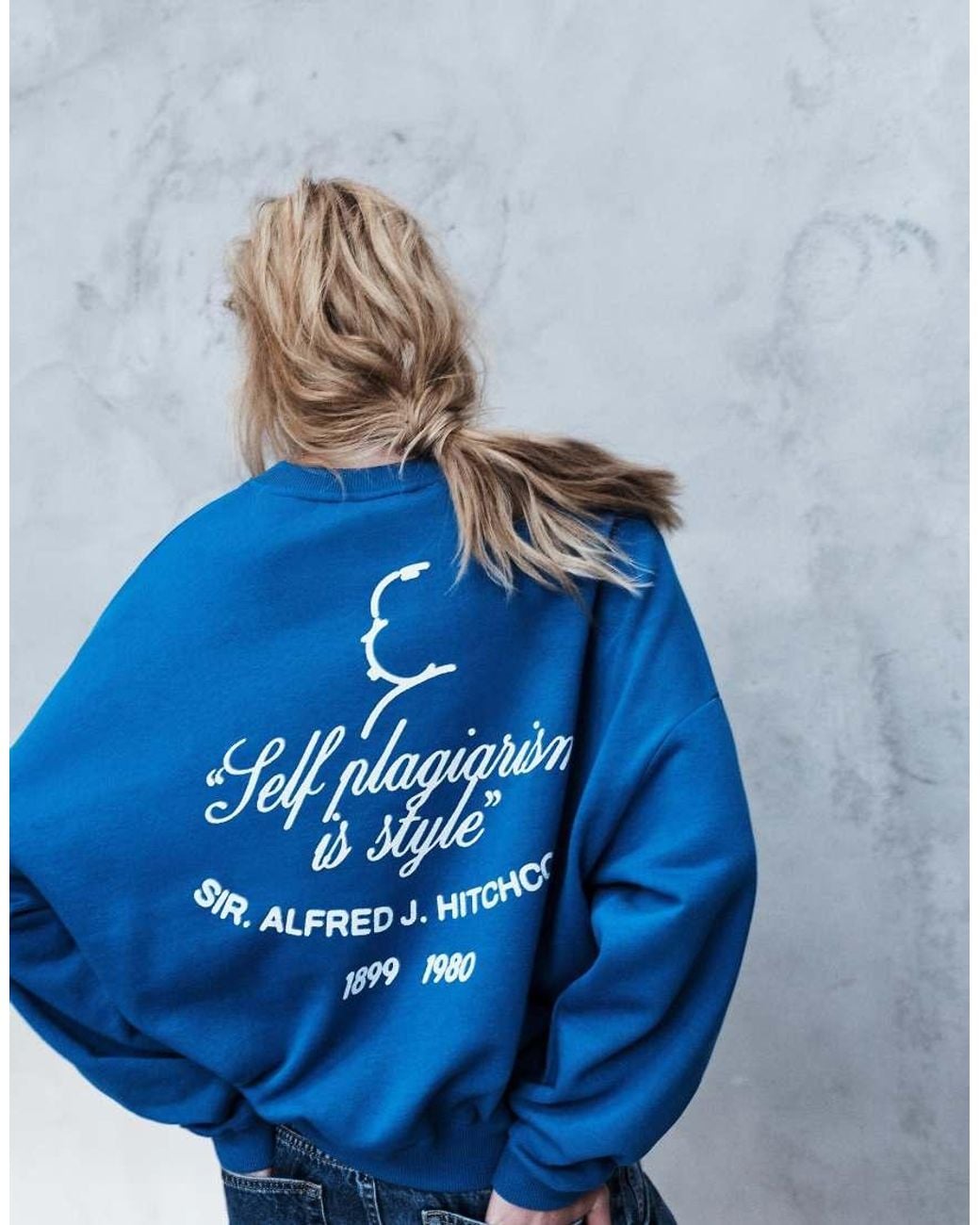 Pull&Bear Blue Hitchcock Graphic Oversize Sweatshirt