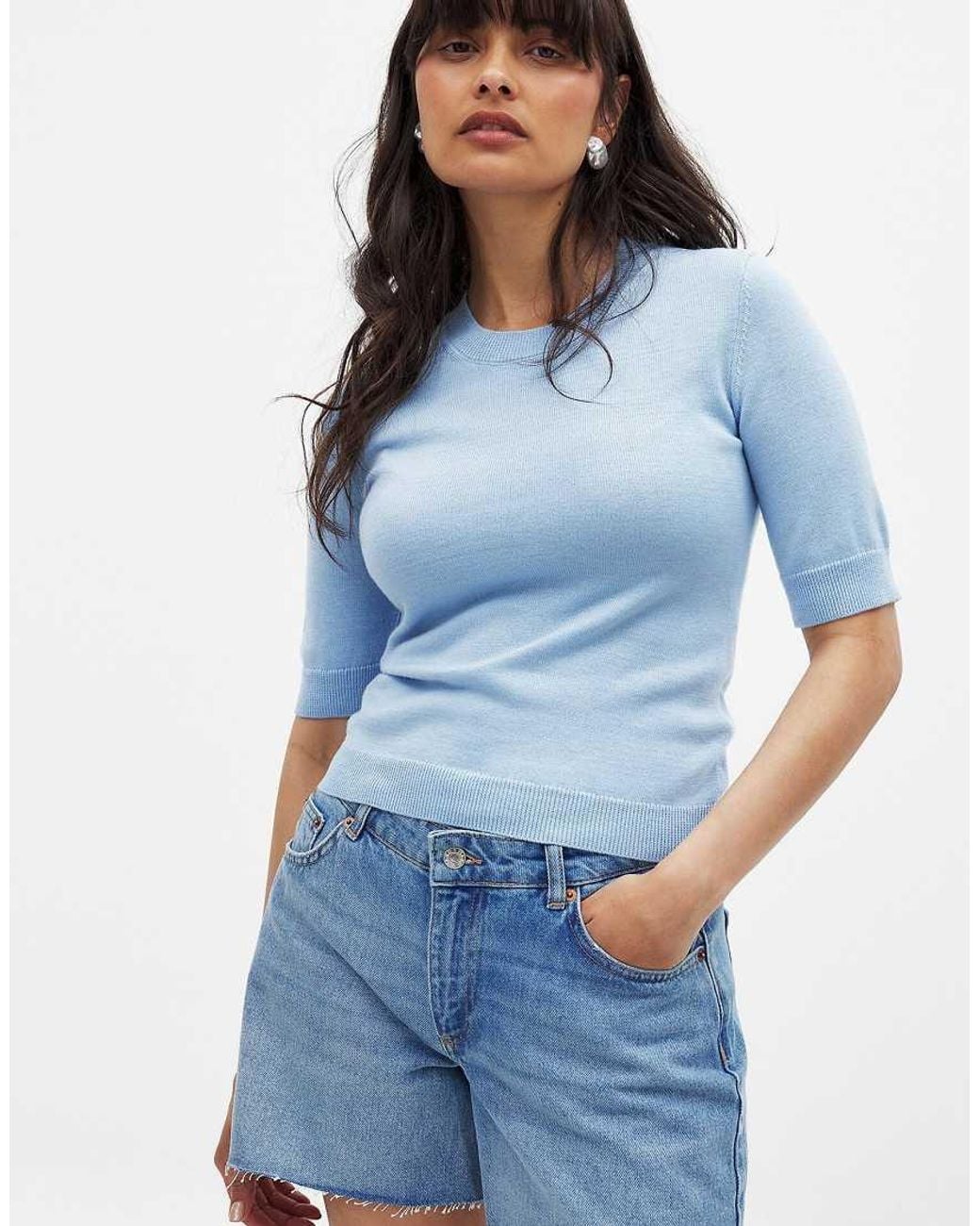 NA-KD Blue Low Waist Raw Hem Denim Shorts