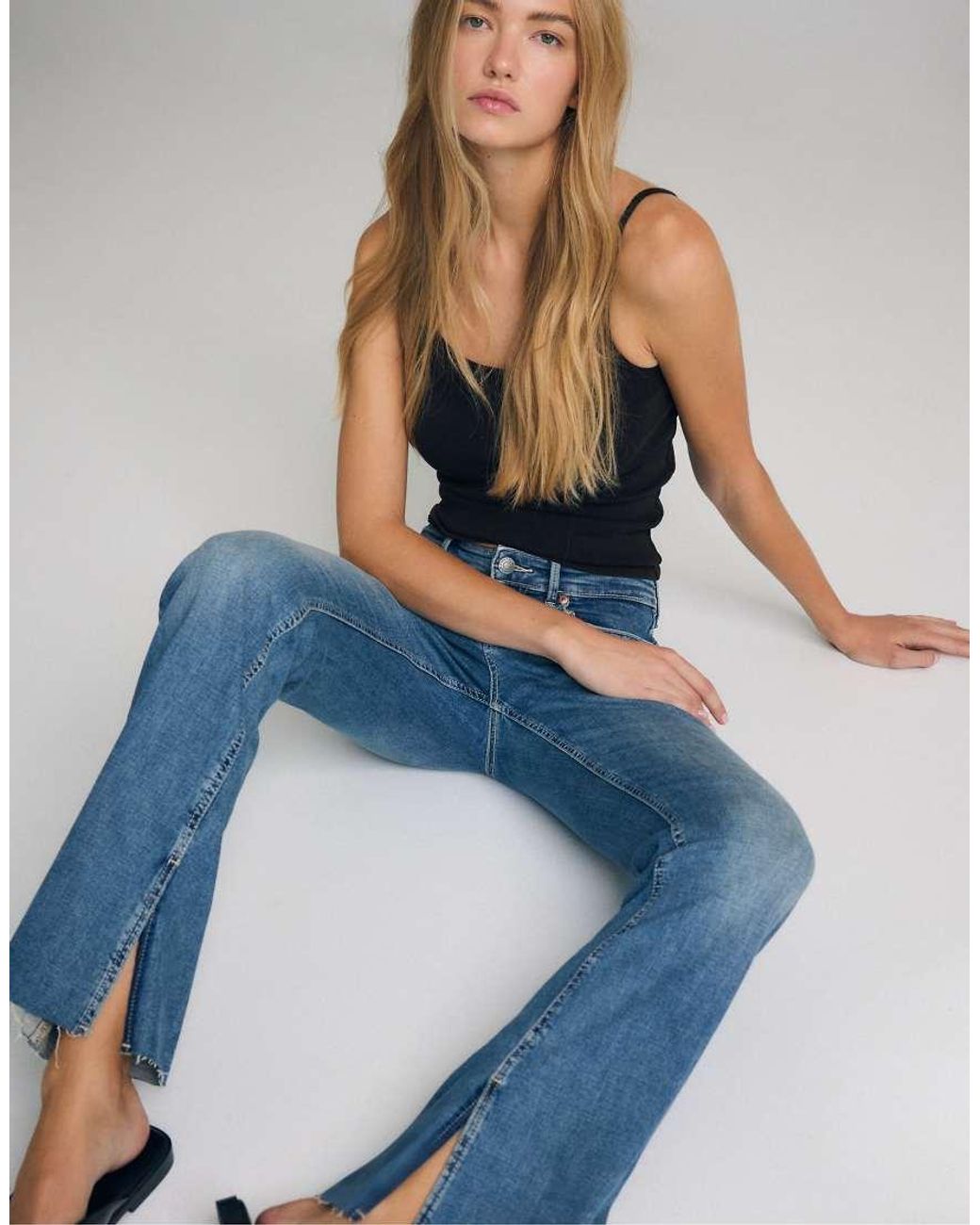 Stradivarius Blue Petite D74 Flared Jeans With Slit