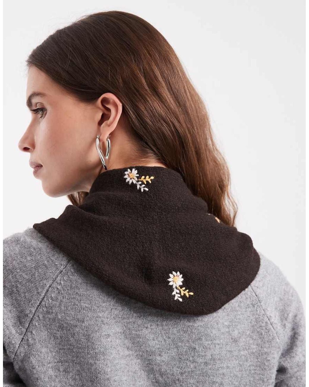 ONLY Black Floral Embroidery Knitted Triangle Scarf
