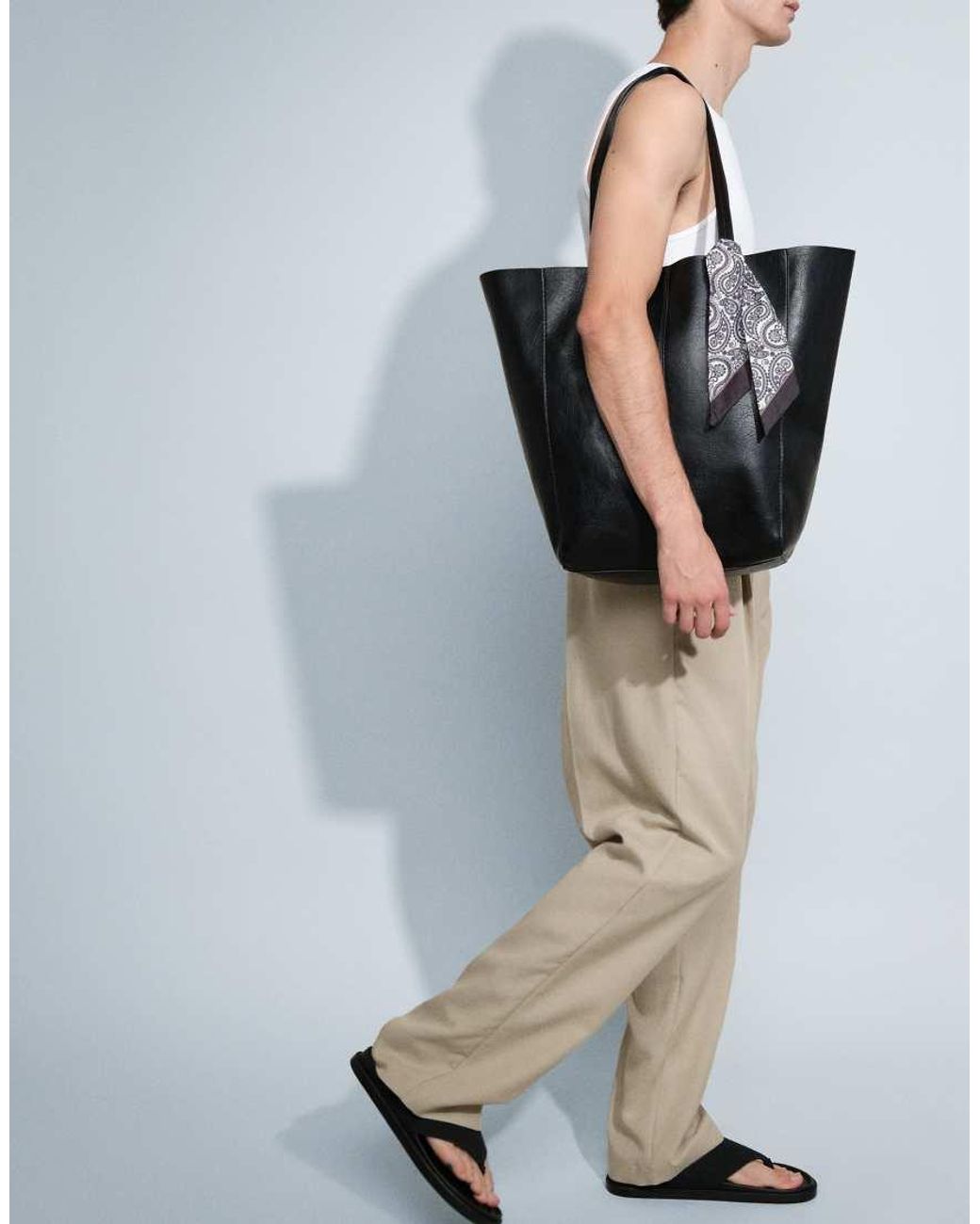 ASOS Black Faux Leather Tote Bag With Satin Paisley Scarf for men