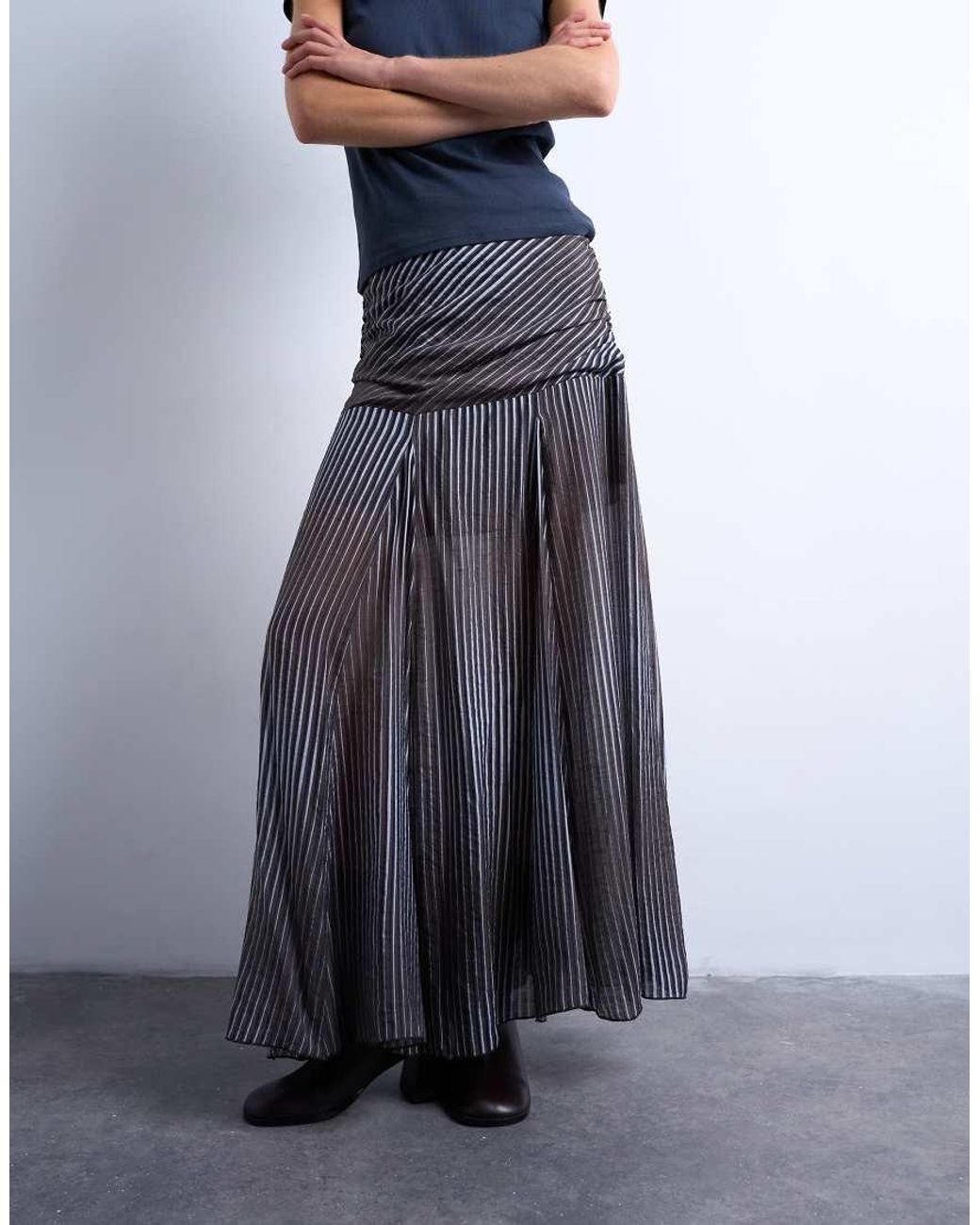 TOPSHOP Blue Dropped Waist Full Hem Maxi Skirt