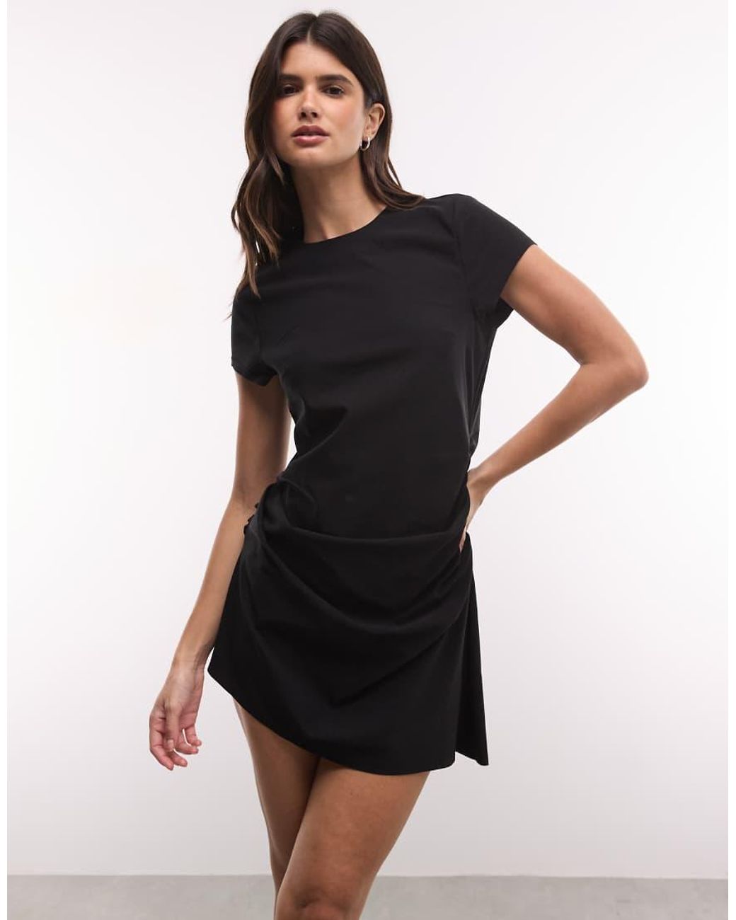 Monki Black Asymmetric Drape Bengaline Mini Dress