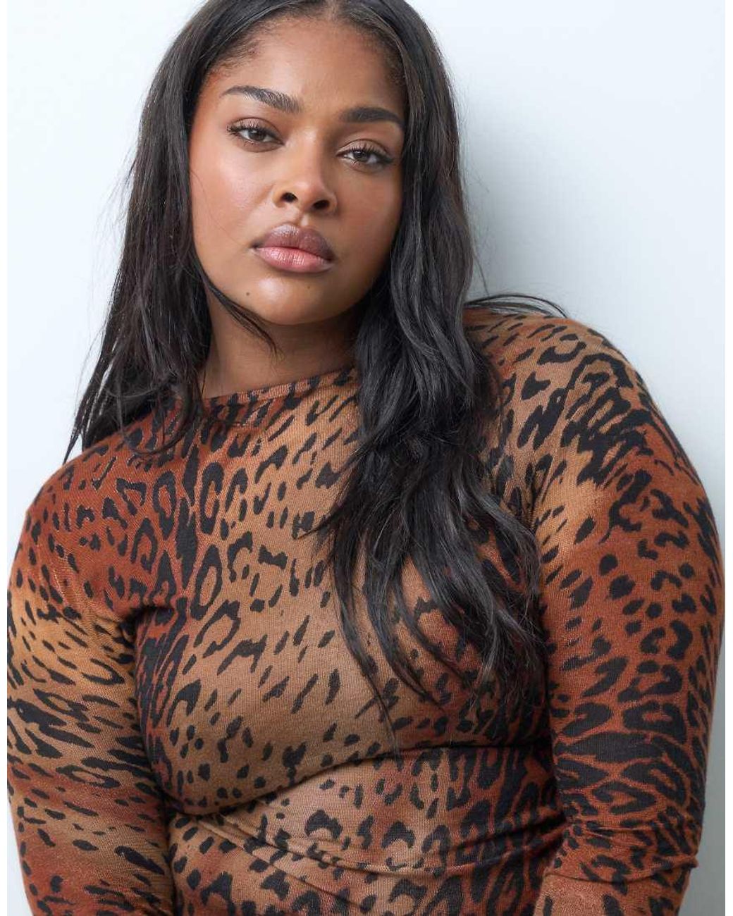 ASOS Brown Asos Design Curve Sheer Knitted Ruched Side Top