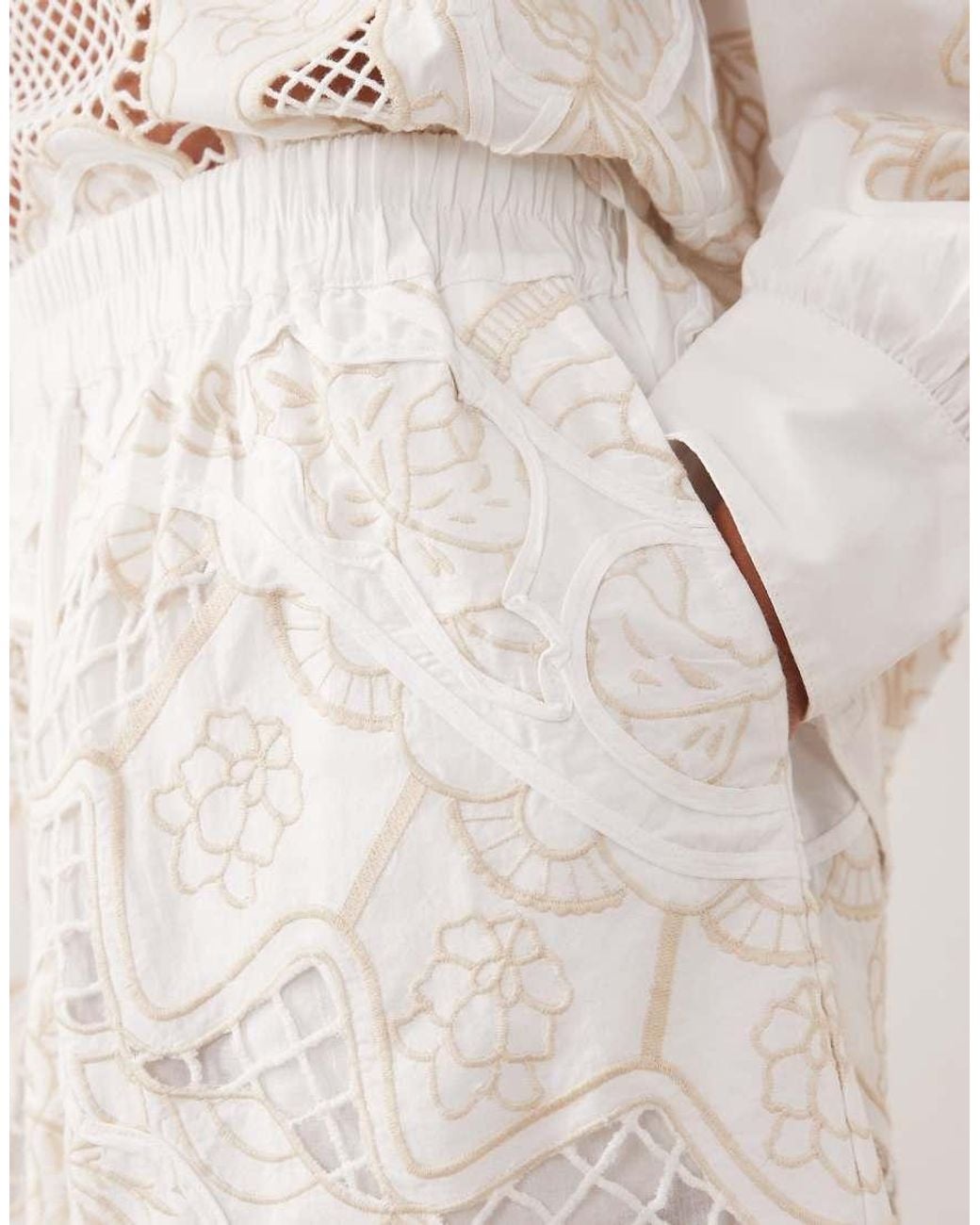 ARRANGE Natural Embroidered Cutwork Short Co-ord