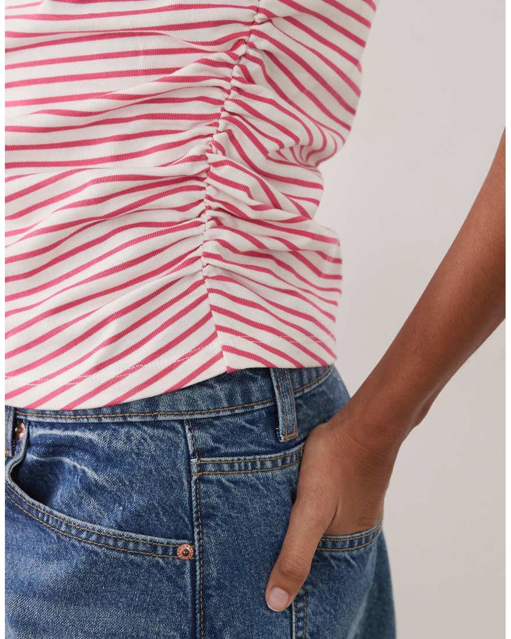 ASOS Pink Turn Up Sleeve Ruched Side T-shirt