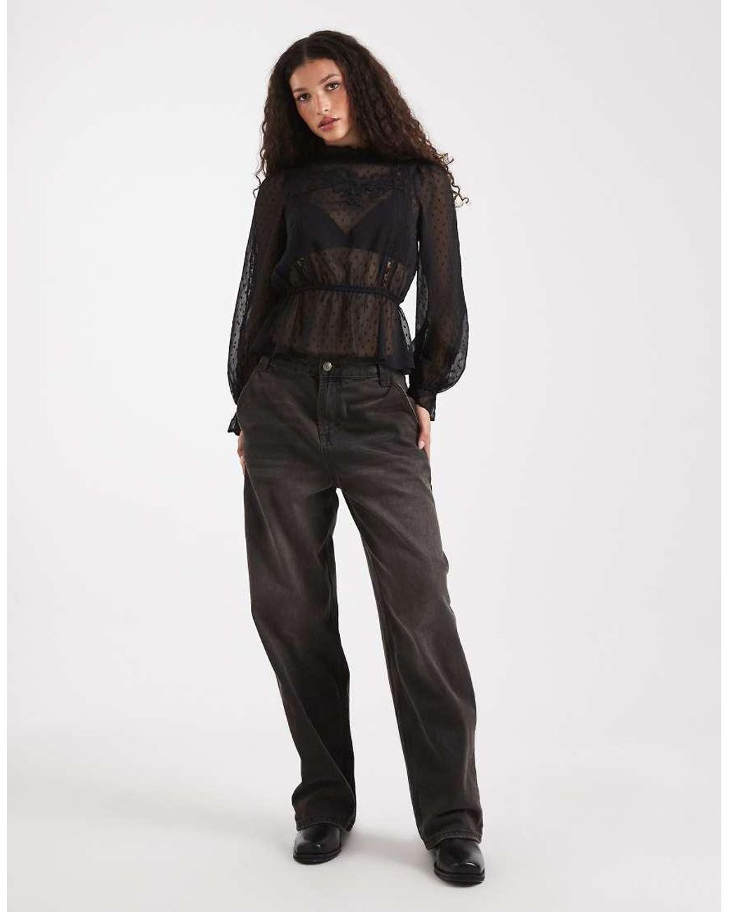 Miss Selfridge Black Chiffon Embroidered Victoriana Blouse