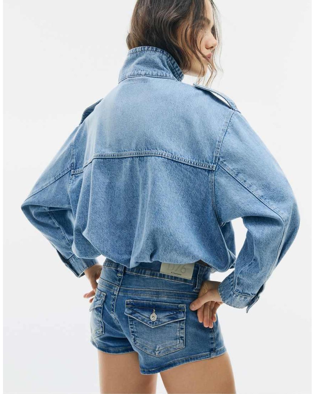 Stradivarius Blue Balloon Denim Jacket