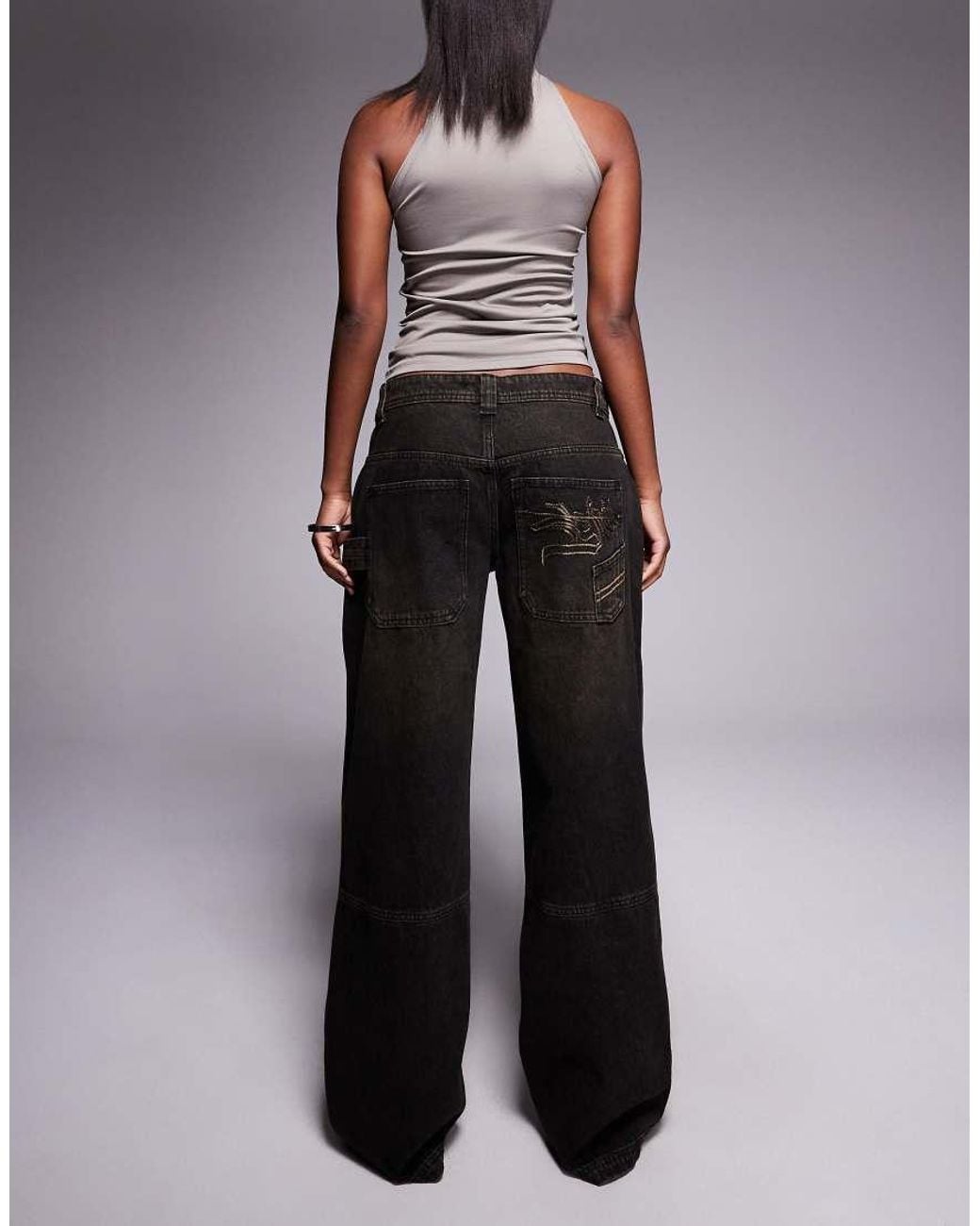 I.AM.GIA Black Misty Low Rise Sand Washed baggy Cargo Jeans