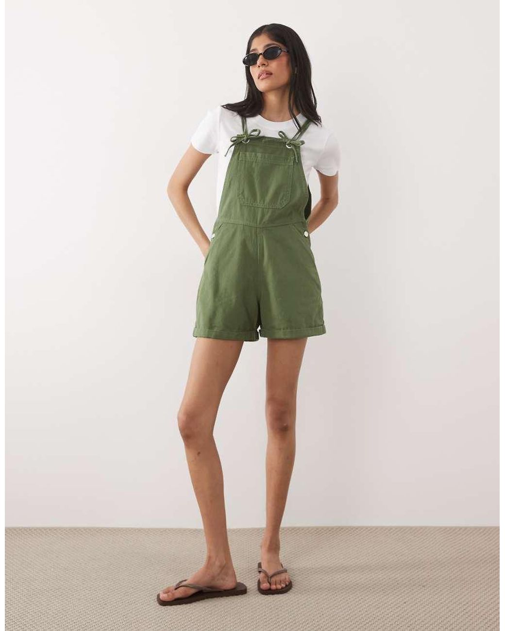 Miss Selfridge Green Dungaree Playsuit
