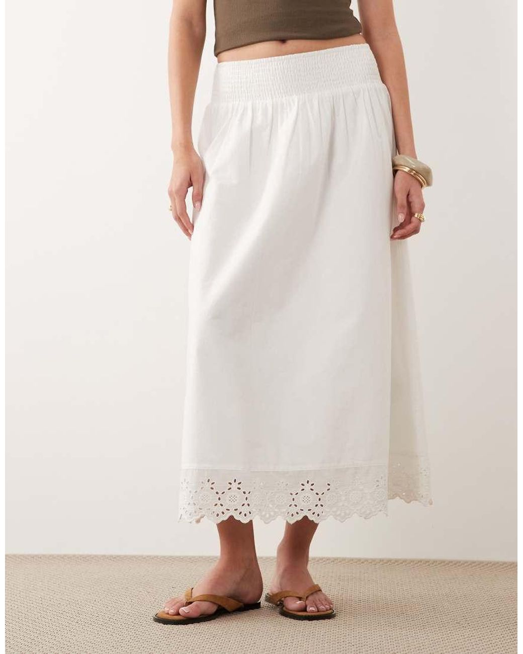 Wednesday's Girl Natural Wednesdays Girl Poplin Ruffle Edged Midaxi Skirt