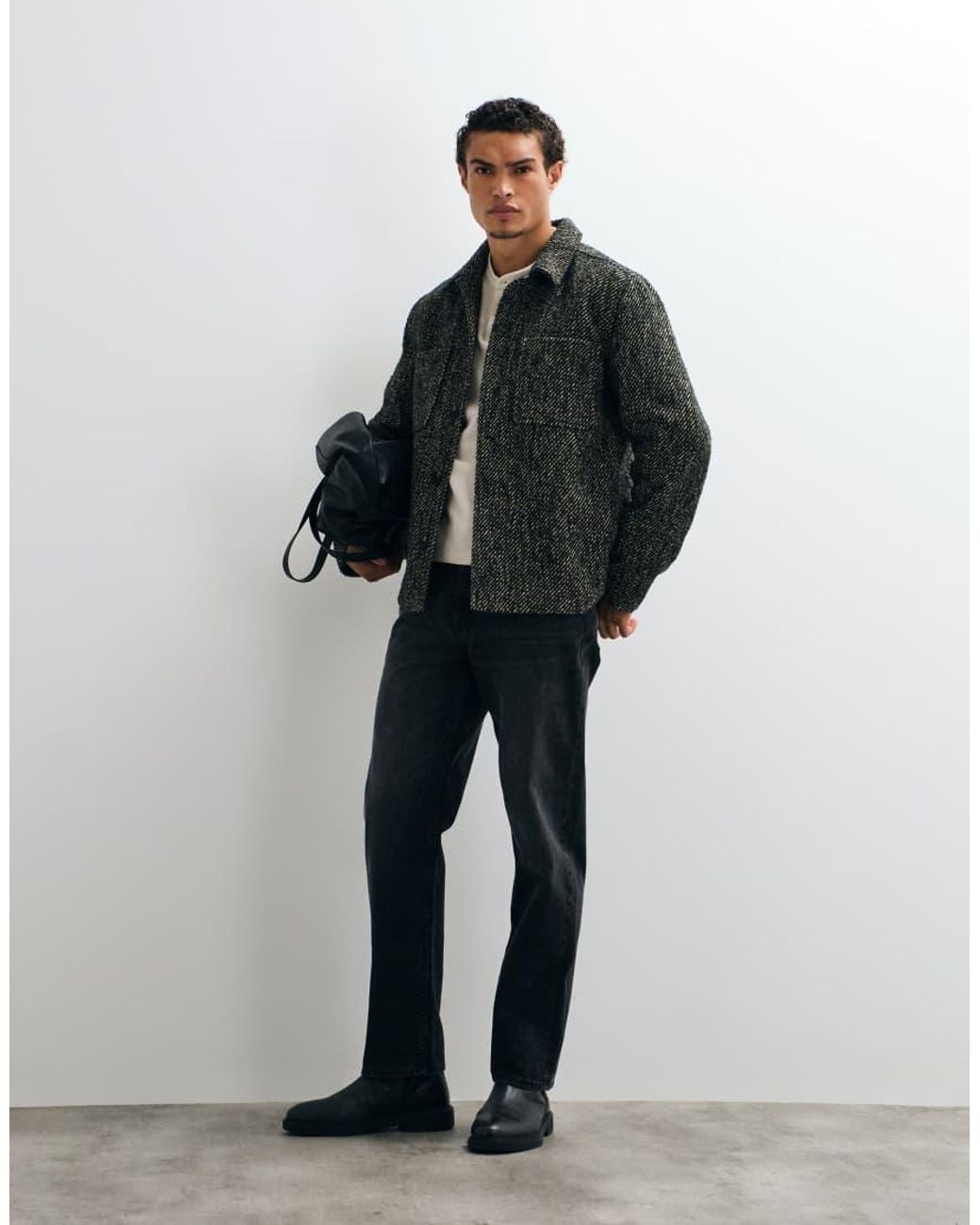 ASOS Black Wool Look Double Pocket Shacket for men
