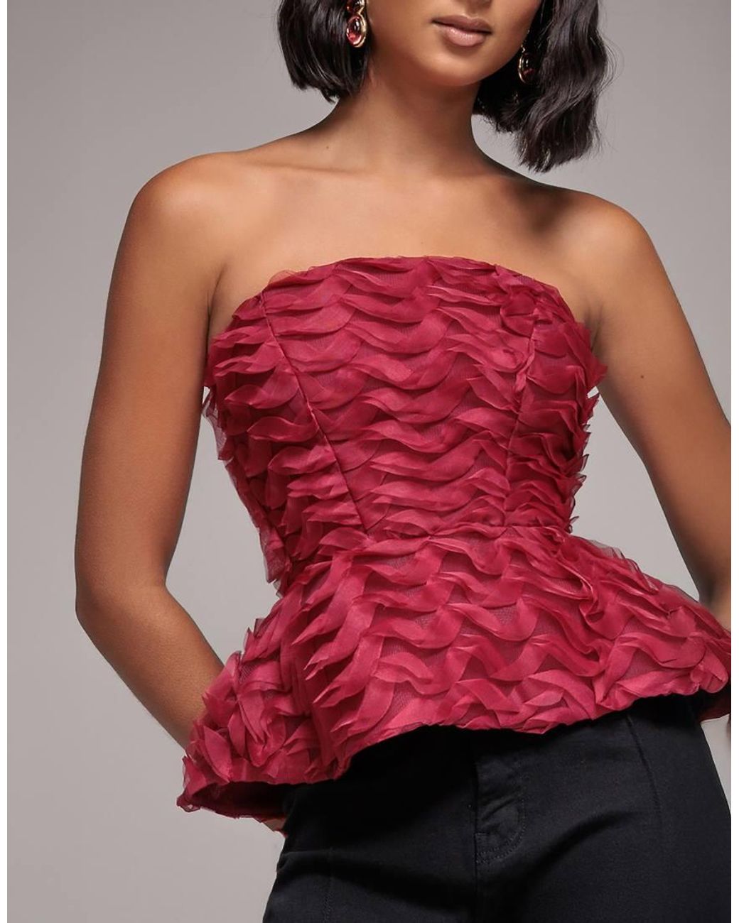 Goddiva Peplum 3D Textured Boob Tube Lace Up Corset